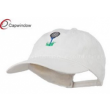 White Golf Ball on Golf Tee Embroidered Washed Cotton Golf Baseball Hats