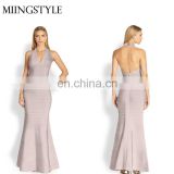 OEM services halter V neck maxi party dresses backless sexy fishtail bandage one piece dress for women