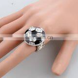 Wholesale fashion jewelry silver plating soccer rings,adjustable white rhinestone black enamel soccer rings