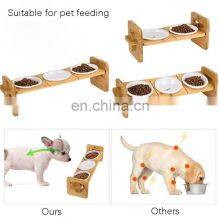 High Quality Low Price Wholesale Bamboo Pet Puppy Cat Drinking Water Food Bowls & Feeders Dogs Easy 2 in 1 Wood Stand thumbnail-2