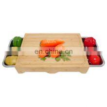 Space Saver Design Bamboo Cutting Board With 2 Big Organizing Stainless Steel Trays And Eco Friendly Sustainable Chopping Board thumbnail-4