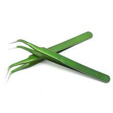 Green Precision Titanium Alloy Straight Pointed Curved Nose Tweezers Electronic Parts Stainless Steel Anti-static Clip Cute Sticker thumbnail-5