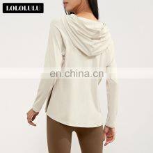 Long Sleeve Hoodie T Shirts Women's Sportswear With Thumb Holes OEM Yoga Fitness Sports Plain Tops thumbnail-2