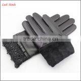 Ladies Sheepskin Leather Hand Gloves With Lace Black thumbnail-4
