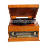 Antique wooden desktop turntable vinyl record player gramophone with radio,CD/MP3/USB player,usb and PC encoding,LED