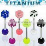 Titanium G23 Barbell Tongue Bar With Acrylic UV Dice thumbnail-1