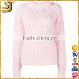 Pink Blended Thick Knitting Round Collar Buckles With Ultra Long Sleeves thumbnail-1