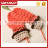 V-402 Winter handmade knit pattern women mitten gloves with lace trim handmade knit hand warmer knit arm warmer