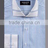 Men Designer Dress Shirt in Stripe with Spread Collar Trimming at Collar & Cuff