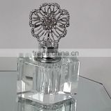mini empty clear crystal perfume bottle with jewelled metal alloy top