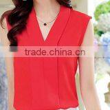 OEM Ladies Sleeveless Chiffon Blouses Tops thumbnail-2