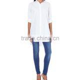 Wholesale Women Oversized Collar Long Sleeves Buttoned Cuffs Curved Hem Cotton Shirt(DQE0196T) thumbnail-2