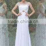 High Quality High Neck off Shoulder Beaded Chiffon Flowing White Bridesmaid Gown Popular thumbnail-1