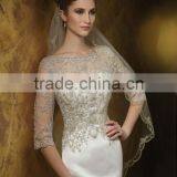 Sexy Satin Lace Baeded Long Sleeve Open Back Wedding Dress thumbnail-2