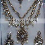 Pearl Stone RANI HAAR Stone Gold Plated BRIDAL Necklace EARRING Set thumbnail-1