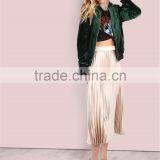 Women Smooth Velvet Bomber Jacket Hunter Green Zip Up Coat With Ribbed Cuff And Collar thumbnail-5