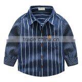 S33452W Children Cotton Long Sleeve Baby Striped Pure Color Jean Shirts thumbnail-1