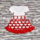Hot Sale Short Sleeve Printed Cotton Pearl White and Red Children Girl Dress Kids Valentine's Dress thumbnail-1