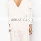 Runwaylover EY2340B 2017 Women Fashion Falbala Pure Color Blouse thumbnail-2