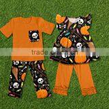 Fall Baby Clothes Girls Orange Top and Pant Ruffle Outfits For Kids in Halloween thumbnail-5