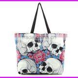 2014 Fashion Skull Printed Stripe Canvas Beach Tote Bag Wholesale