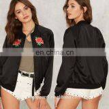 2017 Custom Wholesale Rose Embroidered Satin Bomber Jacket Women thumbnail-1