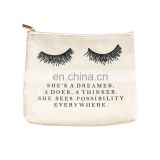 Custom printed plain blank canvas cotton cosmetic makeup tote bag