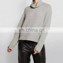 Designer Ribbed Knit Turtle Neck Cashmere Wool Knit Sweater for Women thumbnail-2