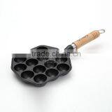 TRIONFO Mini Cast Iron Takoyaki Pan With Wooden Handle