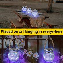 Waterproof Patio Wedding Hanging Mason Jar Lights, Warm Crack Glass Bottle Solar Jar Light thumbnail-3