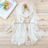 Korea Lady Fashion Flower Embroidery Double Layered Lace Chiffon Scarf thumbnail-6