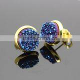 EA3236 Fashion Titanium Blue Druse Druzy Studs thumbnail-1