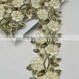 5yards High Quality Metallic Rayon Embroidery Flowers Lace Trim for Bridal 7cm thumbnail-3