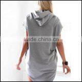 Oem Wholesale New Style Women Smart Casual Loose Hoodies Hooded Short Sleeve Long Shirt Blouse Top Sports Mini Sexy Shirt Dress thumbnail-2