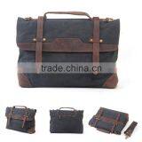 Durable Multi-purpose Waxed Canvas Vertical Men Leather Briefcase Bag Wholesale thumbnail-3