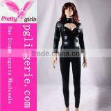 Woman Black Sexy Faux Leather Lingerie Clubwear Jumpsuit Catsuit Halloween Costume Set