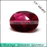 Checkboard Oval Shape Red Color Synthetic Ruby Stone
