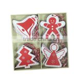 Wooden christams hanging ornaments for decor on xmas tree wooden hanger angel ,tree,bell