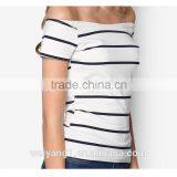 China Factory Direct Wholesale Petite Stripe Bardot Top Woman Short Sleeves Blouse thumbnail-2