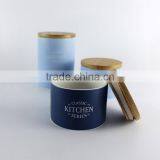 Pasta Utensil Jar Ceramic Tea Sugar Bread Biscuit Coffee Storage Canister With Wood Lid Set thumbnail-3