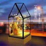 Decorative Glass House Design Night Light, Wooden DIY Fireworks Silver Flower Beautiful Bedding Room Warm Light thumbnail-2