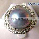 Gorgeous Big Rings Design Metal Fashion Antique Color Pearl Ring Tahitian Pearl Ring thumbnail-1