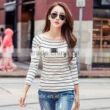 Hot Sale Autumn Casual Women Wild Striped Knitted Laday Polyester Bottoming Thin Slim Long Sleeve t Shirt thumbnail-2