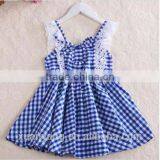 New Arrival Children Clothes Lace Trim Bule Plaid Kids Clothing Wholesale 100%cotton Baby Nice Dress thumbnail-2