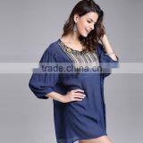 Zm50376b Europe Hot Sale Women Garment Fashion Cotton Ladies Long Tops thumbnail-1