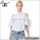 Spring Half Sleeve Voluminous High-low Hem High Neck Blouse Designs thumbnail-1