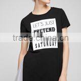 Women's English Pattern High Quality Cotton Long Printing Casual t Shirt With High Split Sides thumbnail-1