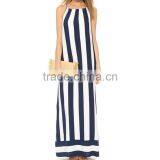 Sleeveless Stripe Long Chiffon Dress Guangzhou Clothing Manufacture With Good Quanlity thumbnail-2