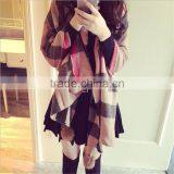 Classic Jacquard Cashmere Checked Plaid Acrylic Long Pompom Plush Ball Scarf thumbnail-2