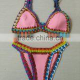 Pink Multi Color Hand Woven Swimwear Bikini/hr Fancy Crotched r Bikini Swimwear/ Fancy Bikini Set Swimwear Beachwear